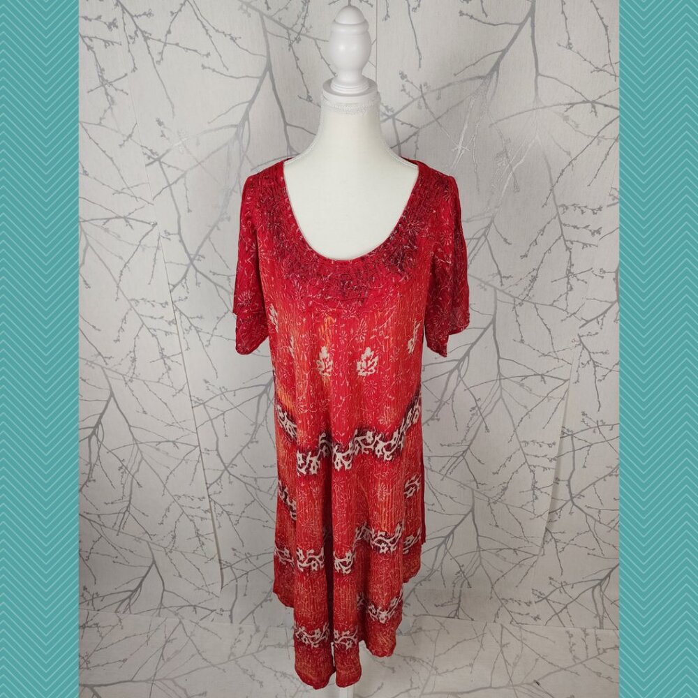 Just Cruising Artsy Tribal Print Scoop Neck Flowy Swing Dress